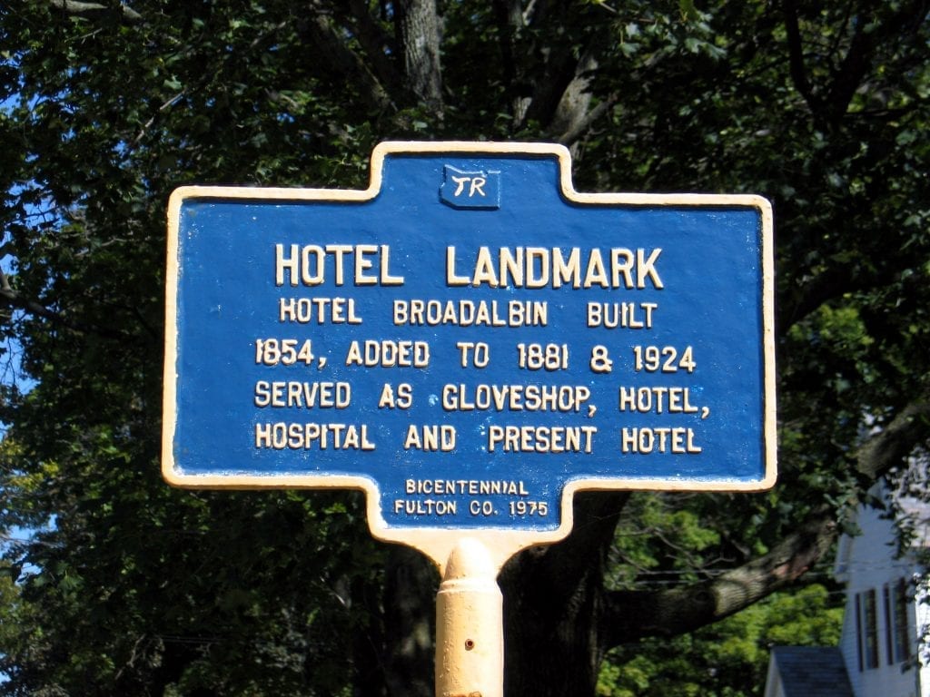 Historical Landmark sign for Broadalbin Hotel