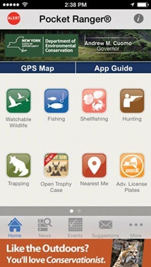 screen capture of NYS hunting and fishing app
